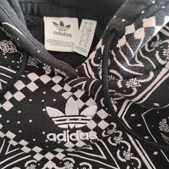 Adidas | Womens Cotton Cropped Hoodie Kaleidoscope Print Black & White | Size Sm - Picture 9 of 11